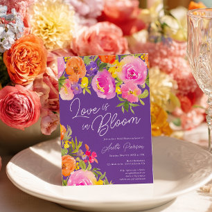 Chic Purple Bold floral watercolor bridal shower Invitation