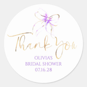 Chic Purple Bow Favours Bridal Shower Thank You  Classic Round Sticker