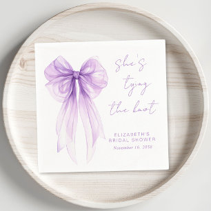 Chic Purple Bow Watercolor Bridal Shower Napkin
