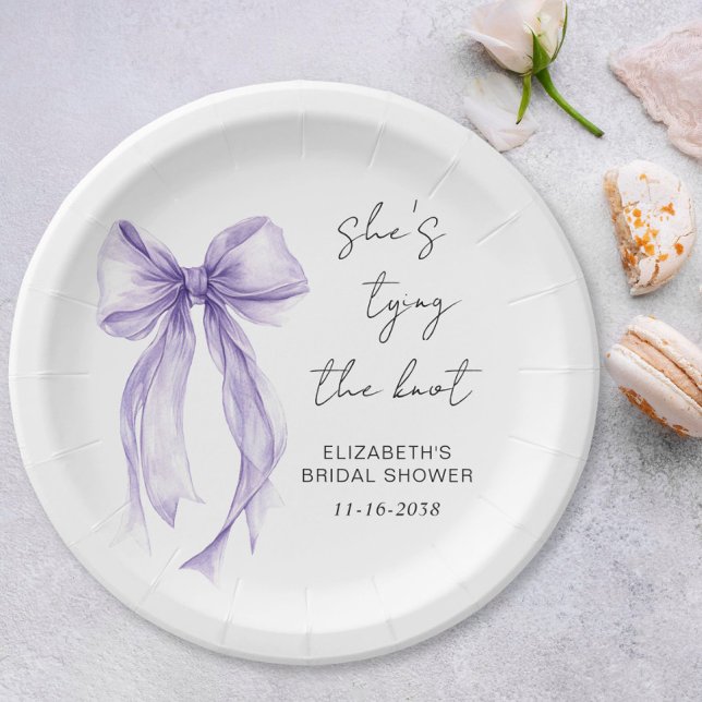 Chic Purple Bow Watercolor Bridal Shower Paper Plate (Chic Purple Bow Watercolor Bridal Shower Paper Plates)