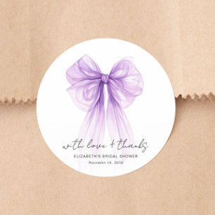 Chic Purple Bow Watercolor Bridal Shower Thank You Classic Round Sticker