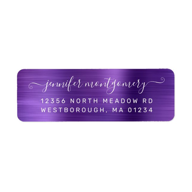 Chic Purple Brushed Metal Return Address (Front)