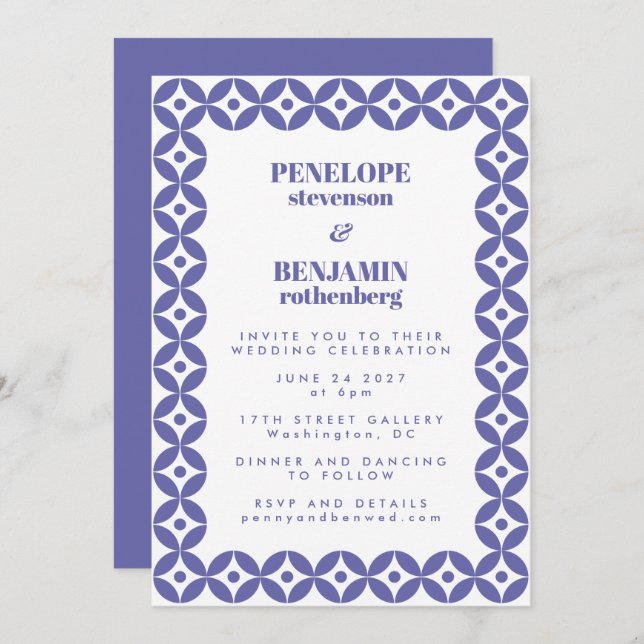 Chic Purple Classic Mid Mod Geometric Wedding Invitation (Front/Back)