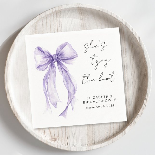 Chic Purple Coquette Bow Watercolor Bridal Shower Napkin (Creator Uploaded)