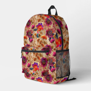 Chic purple cream floral pattern  printed backpack