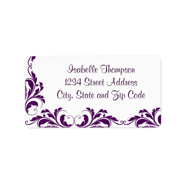 Chic Purple Damask Flourish Border Label (Front)