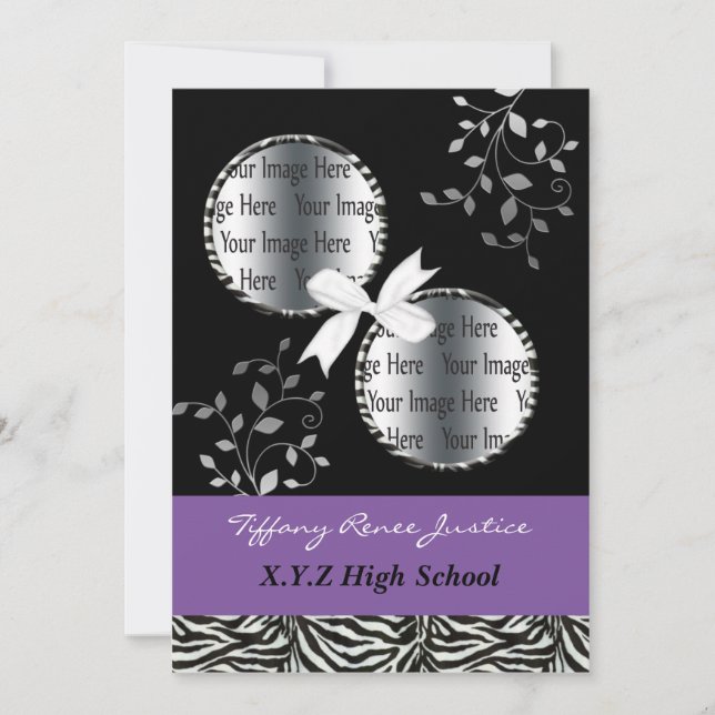 chic purple double photo Graduation Invitation (Front)