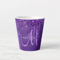 Chic Purple Dripping Glitter Brush Metal Monogram 