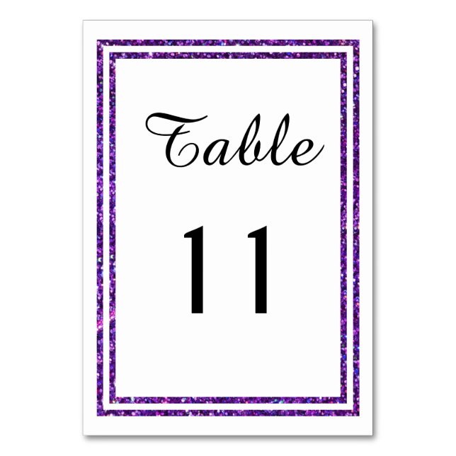 Chic Purple Faux Glittered Trim - Table Card (Front)