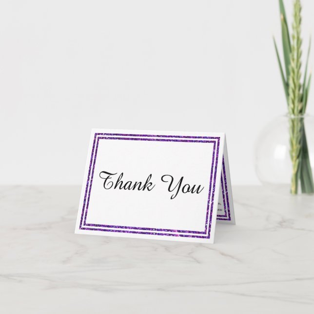 Chic Purple Faux Glittered Trim - Thank You Card (Front)