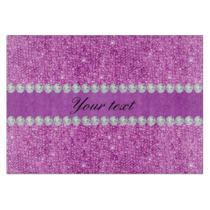 Chic Purple Faux Sequins and Diamonds Cutting Board