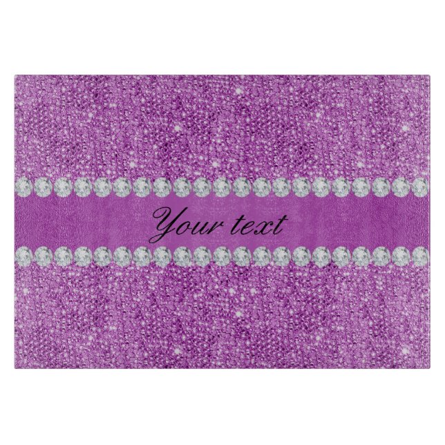Chic Purple Faux Sequins and Diamonds Cutting Board (Front)