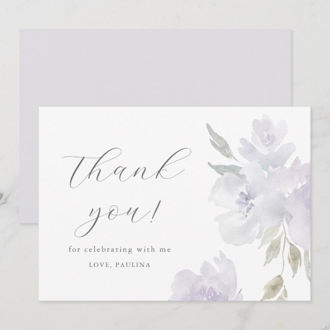 Chic Purple Floral Birthday Quinceañera Thank You  Invitation (Front/Back)