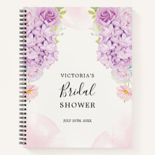 Chic Purple Floral Frame Bridal Shower Gift List Notebook