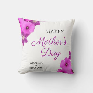 Chic Purple Floral Mother's Day Kids Names Cushion