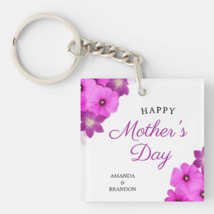 Chic Purple Floral Mother's Day Kids Names Key Ring