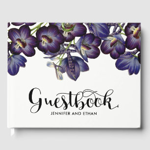 Chic Purple Floral Photo Wedding Guest Book