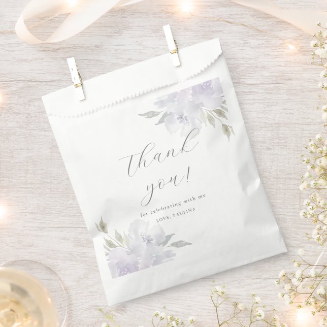 Chic Purple Floral Quinceanera Birthday Thank You Favour Bags (Clipped)