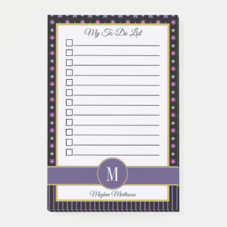 Chic Purple Floral Stripe Monogram Name To Do List Post-it Notes