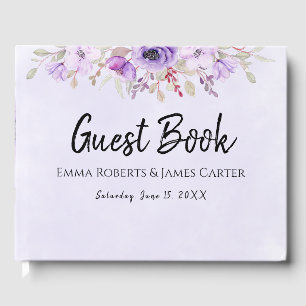 Chic Purple Floral Wedding Guest Book