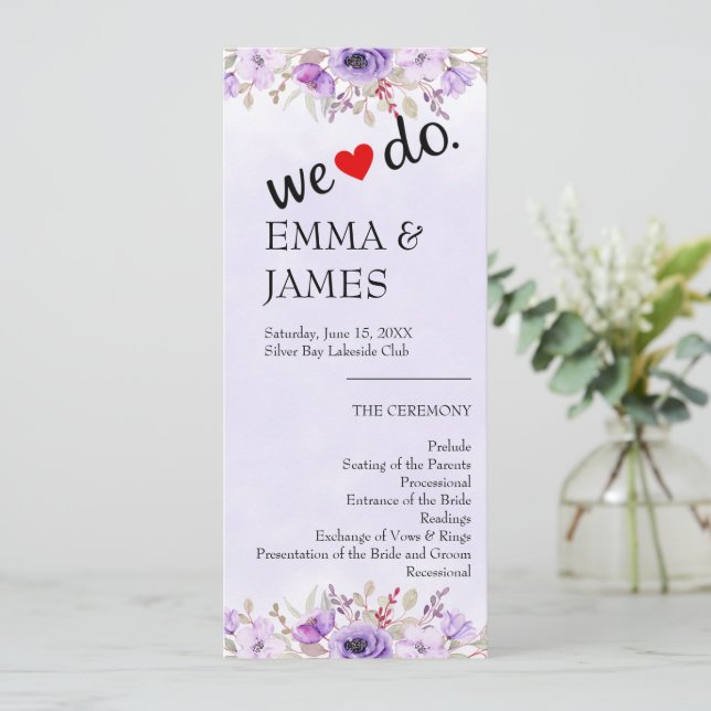 Chic Purple Floral Wedding Programs (Standing Front)