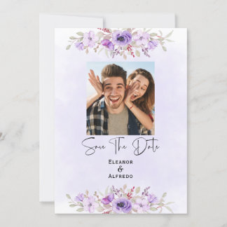 Chic Purple Floral Wedding Save the Date Invitation