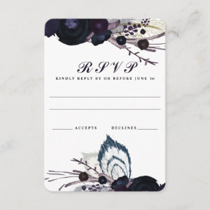 Chic Purple Floral Winter Wedding RSVP Reply Card