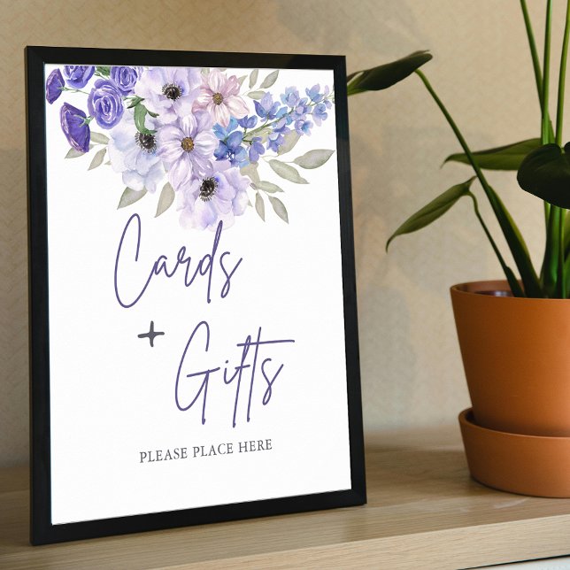 Chic Purple Flower Script Bridal Shower Favours Poster (Chic Purple Flower Script Bridal Shower Favors Poster)