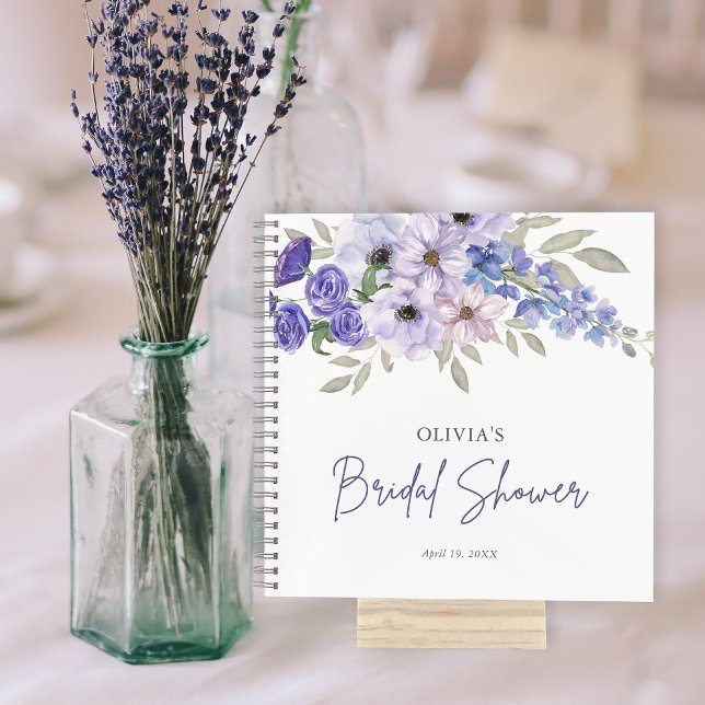 Chic Purple Flower Script Bridal Shower Guest  Notebook (Chic Purple Flower Script Bridal Shower Guest Notebook)