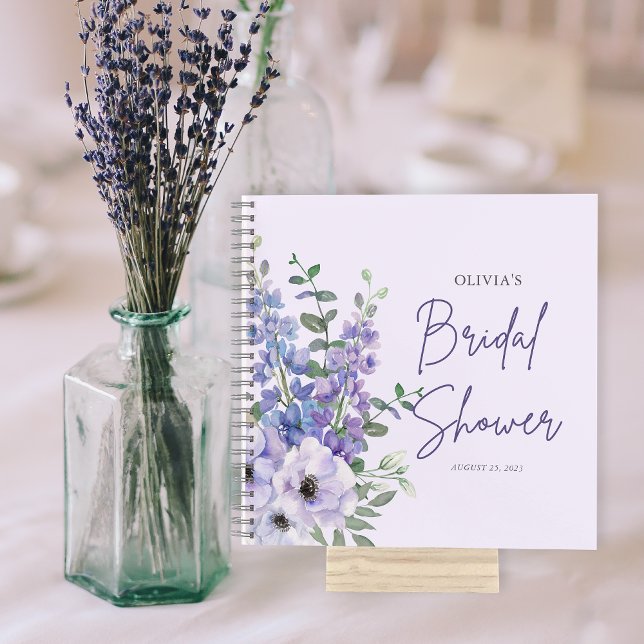 Chic Purple Flower Script Bridal Shower Guest  Notebook (Chic Purple Flower Script Bridal Shower Guest Notebook)