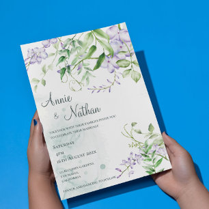 Chic Purple Flowers Green Leaves Floral Wedding Invitation