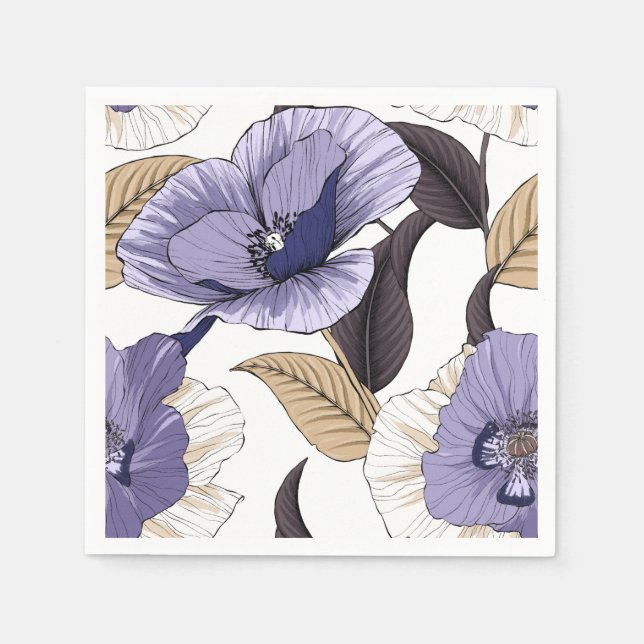 Chic purple frilly poppy tan leaves tableware  napkin (Front)
