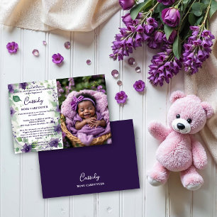 Chic Purple Garland Floral Photo Christening Baby Invitation