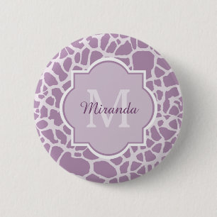 Chic Purple Giraffe Print With Monogram and Name 6 Cm Round Badge