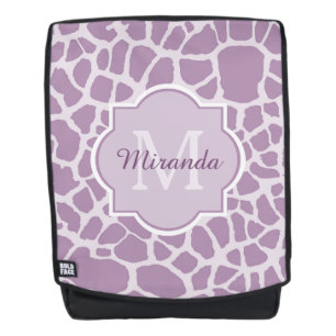 Chic Purple Giraffe Print With Monogram and Name Backpack