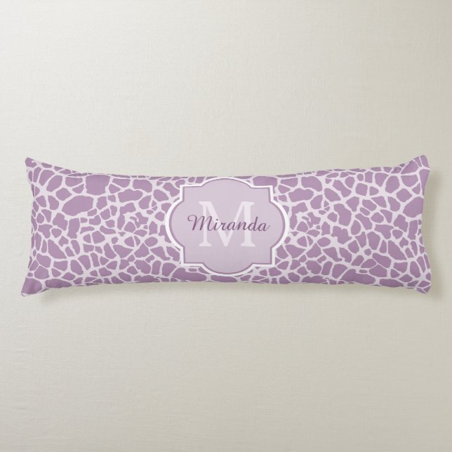 Chic Purple Giraffe Print With Monogram and Name Body Cushion (Front)