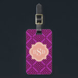 Chic purple girly greek key patterns monogram luggage tag<br><div class="desc">Chic girly modern elegant stylish decorative greek key purple and burgundy geometric abstract pattern design, the cute contemporary modern Greek key abstract geometric pattern in purple and burgundy give this bold clean design a contemporary and classic look. Cool unique gifts for her. Custom the personalised monogram with your own initials...</div>