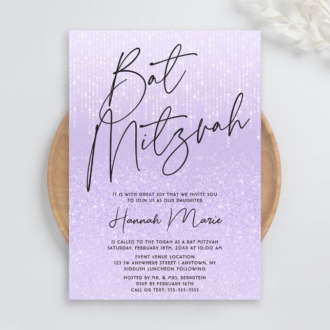 Chic Purple Glitter Bat Mitzvah Invitation (Creator Uploaded)