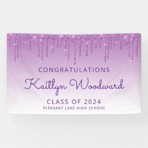 Chic Purple Glitter Drip Graduation Banner
