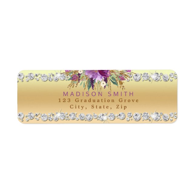 Chic Purple Glitter Flowers Diamonds Gold (Front)