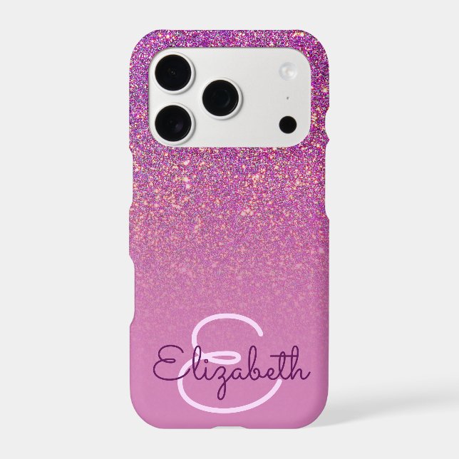 Chic Purple Glitter Ombre with Name & Monogram (Back)