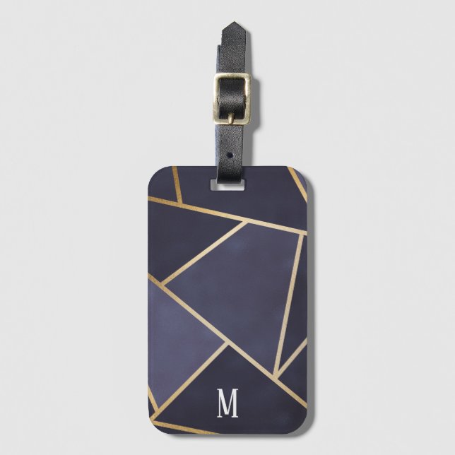 Chic Purple & Gold Abstract Monogram Luggage Tag (Front Vertical)
