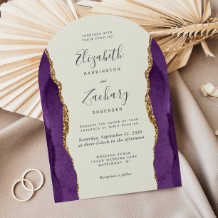 Chic Purple Gold Agate Arch Ivory Wedding Invitation