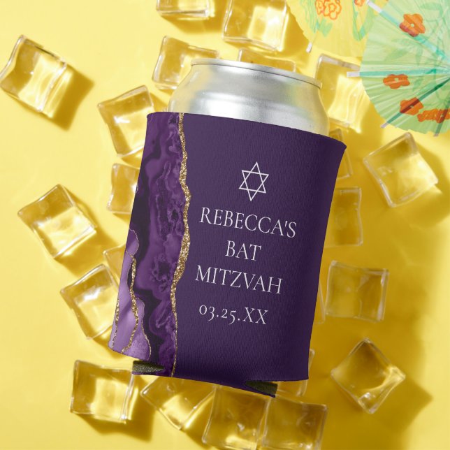 Chic Purple Gold Agate Bat Mitzvah Party Can Cooler (In Situ Summer)