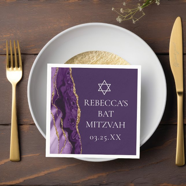 Chic Purple Gold Agate Bat Mitzvah Party Napkin (Creator Uploaded)