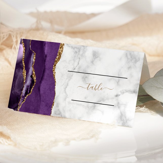 Chic Purple Gold Agate Marble Wedding Place Card (Creator Uploaded)