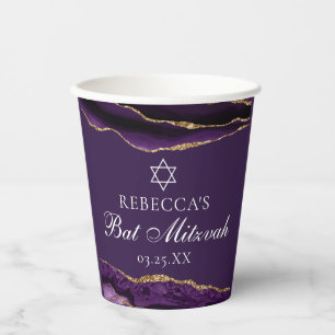 Chic Purple Gold Bat Mitzvah Party Custom Paper Cups