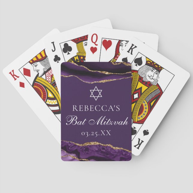 Chic Purple Gold Bat Mitzvah Party Custom Playing Cards (Back)
