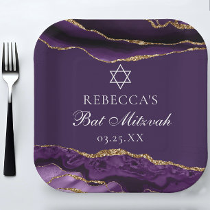 Chic Purple Gold Bat Mitzvah Party Personalised Paper Plate