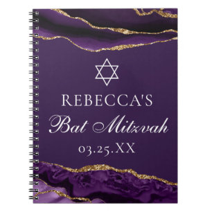 Chic Purple Gold Bat Mitzvah Personalised Notebook